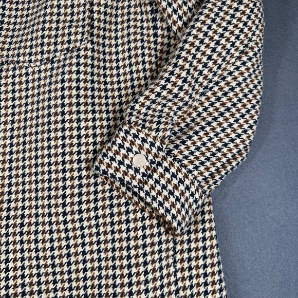 H&M Womens Large Beige Houndstooth Shirt Jacket Shacket Button Front Long Sleeve - Picture 4 of 12